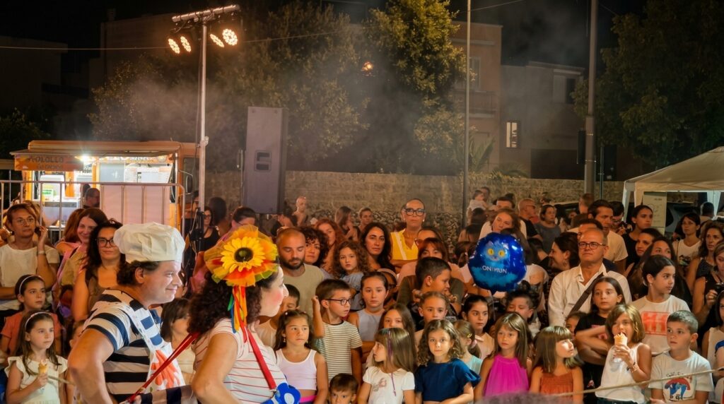 Notte Bianca Alezio 2025: arte, musica, spettacoli e divertimento per tutta la famiglia
Sabato 26 luglio 2025 Alezio (LE) ospita la terza edizione della Notte Bianca: oltre 50 attrazioni tra artisti di strada, concerti live, mostre d’arte, street food, giochi per bambini e spettacoli gratuiti. In programma performance di Enzo Petrachi, Michele Cortese e Doctor Vintage, raduno nazionale dei Vespisti con show acrobatico di Ciccio White, apertura straordinaria dei palazzi storici e mostre con artisti pugliesi. Per i più piccoli: giochi in legno, bolle giganti, animazione e gonfiabili. Ingresso libero. Dress code: bianco.