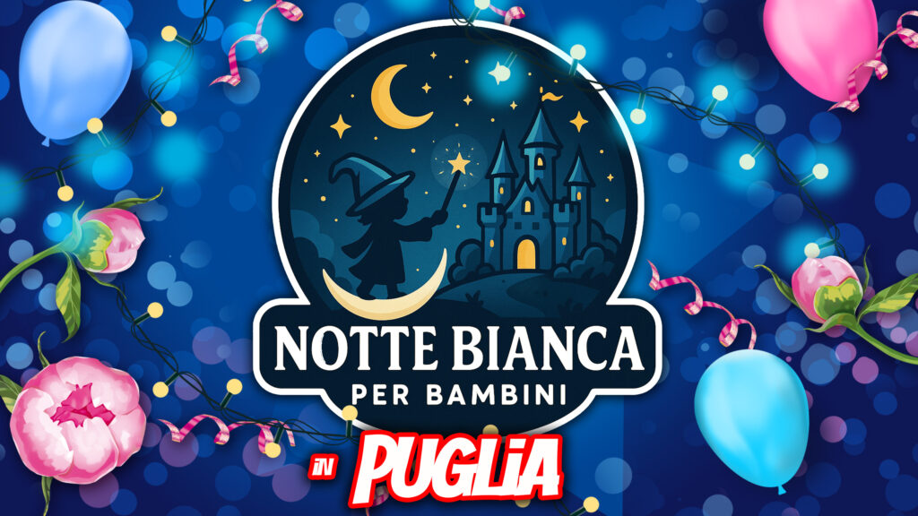 Notte Bianca dei Bambini in Puglia: un evento magico dedicato ai più piccoli, tra spettacoli di artisti di strada, trampolieri, giocolieri, mangiafuoco, laboratori creativi, attività educative, musica live e sorprese per tutta la famiglia. Un'intera città si trasforma in uno spazio fiabesco, a misura di bambino, con giochi, arte, esperimenti, zucchero filato e gelati gratis. I bambini diventano protagonisti assoluti di una serata indimenticabile tra magia, fantasia e divertimento. Un'occasione unica per vivere il Salento in modo educativo, coinvolgente e spettacolare.